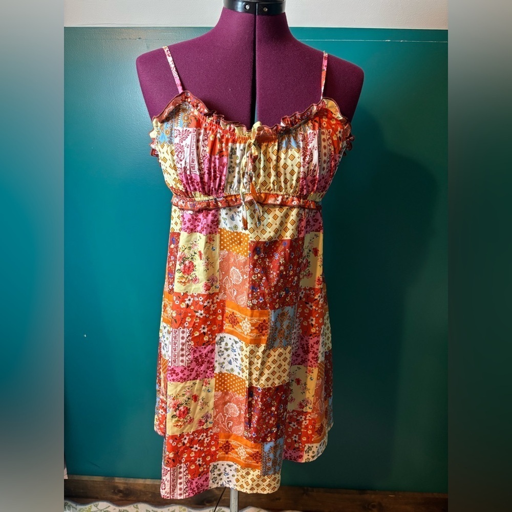 SHEIN Colorful Patchwork Camisole Dress Adjustable Spaghetti Strap